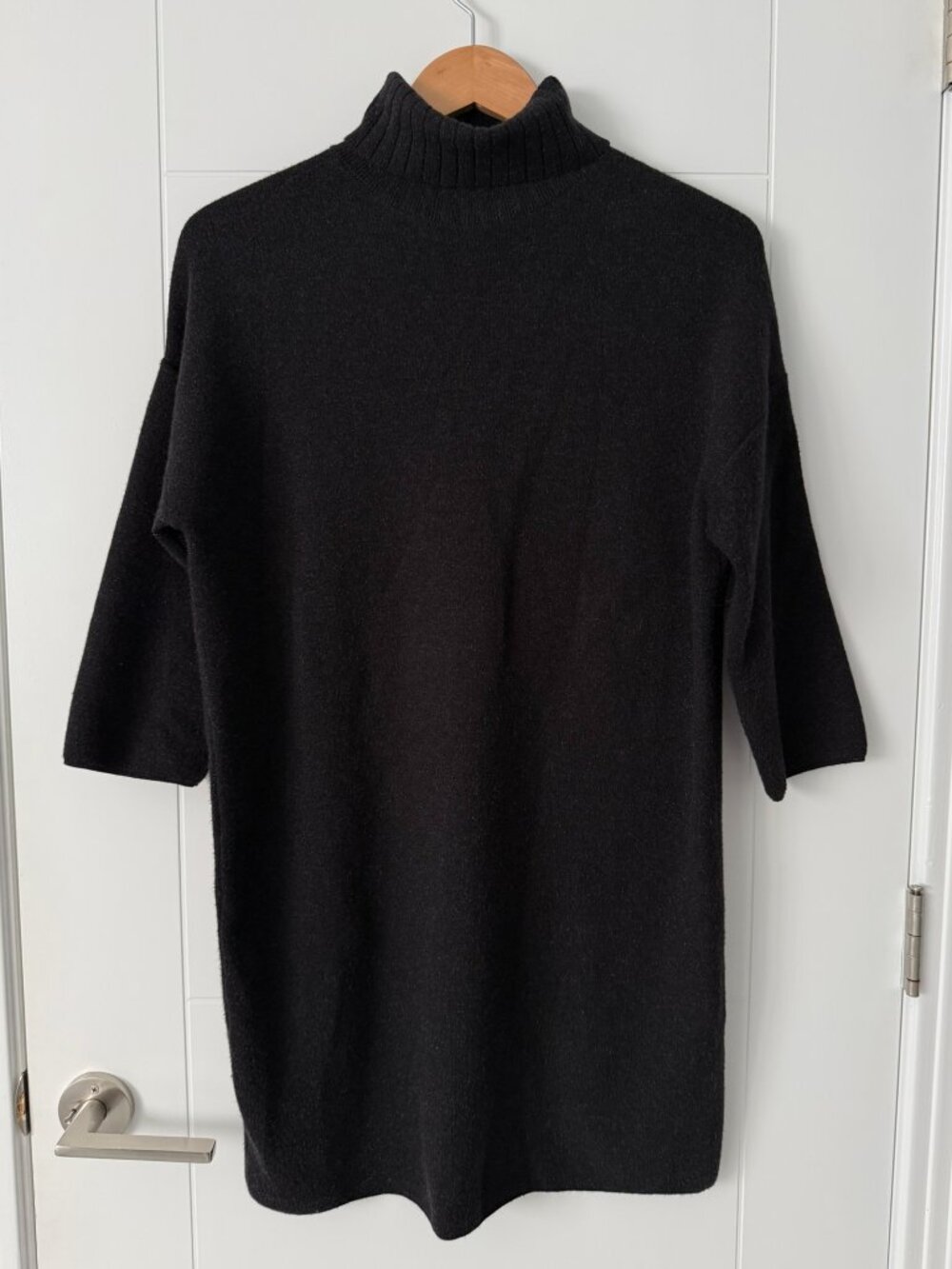 Tuckernuck Pomander Place Ribbed Turtleneck Shift Sweater Dress Black 3/4 Sleeve